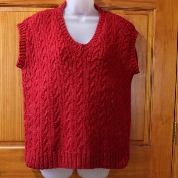 Vintage Red Handmade Vneck Knit Sweater Vest Large - Picture 2 of 7
